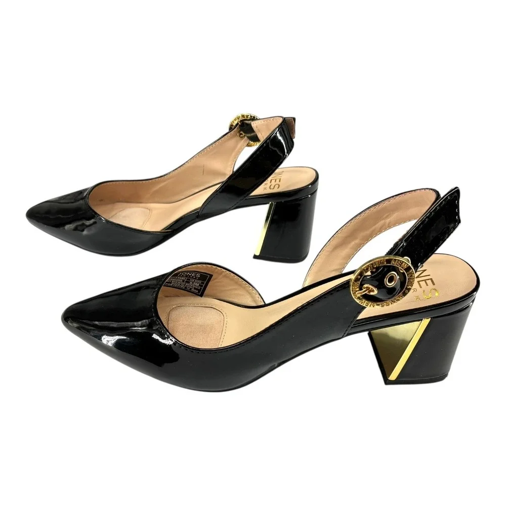 Jones New York Candree‎ Black Patent Slingback Block Heel Pumps Womens 6.5M
